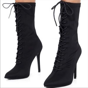 Black Lace Up Bootie Heels
